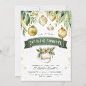 金ゴールドボーブルオーナメント交換クリスマスパーティー 招待状 (正面)