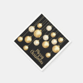 金ゴールドボーブルクリスマスオーナメントオンブラックパーティー スタンダードカクテルナプキン (角)