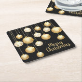 金ゴールドボーブルクリスマスオーナメントオンブラック スクエアペーパーコースター (アングル)