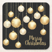 金ゴールドボーブルクリスマスオーナメントオンブラック スクエアペーパーコースター (正面)