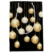 金ゴールドボーブルクリスマスツリーオーナメントオンブラック ミディアムペーパーバッグ (正面)