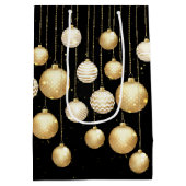 金ゴールドボーブルクリスマスツリーオーナメントオンブラック ミディアムペーパーバッグ (裏面)