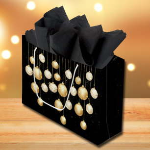 金ゴールドボーブルクリスマスツリーオーナメントオンブラック ラージペーパーバッグ