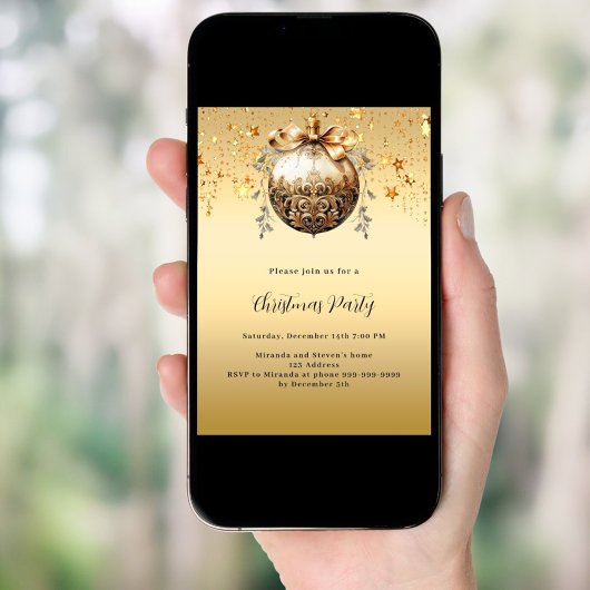 金ゴールドボーブルスタービンテージクリスマスパーティー 招待状