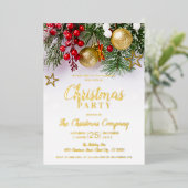 金ゴールドボーブルズホリーベリースタークリスマスパーティー 箔招待状 (立ち正面)