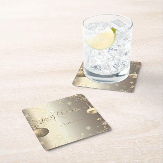 金ゴールドボールエレガントスノーフレークススターズホリデー スクエアペーパーコースター (インサイチュ)
