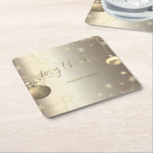 金ゴールドボールエレガントスノーフレークススターズホリデー スクエアペーパーコースター (アングル)