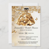 金ゴールドボールガウンバラ花の花嫁になるブライダル 招待状 (正面)