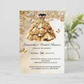 金ゴールドボールガウンバラ花の花嫁になるブライダル 招待状 (スタンド正面)