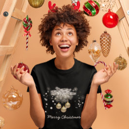 金ゴールドボールシルバーパインスノーフレークスホワイトクリスマス Tシャツ