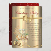 金ゴールドボール、ボウ、トナカイのクリスマスパーティー 招待状 (正面/裏面)