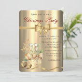 金ゴールドボール、ボウ、トナカイのクリスマスパーティー 招待状 (スタンド正面)