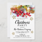 金ゴールドボー素朴ブルズホリーベリークリスマスパーティー 招待状 (正面)