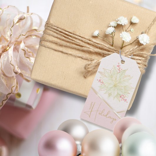 金ゴールドポインセチアトレンディースクリプトピンクハッピーホリデー ギフトタグ