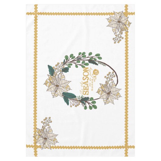金ゴールドポインセツィアティスザシーズンホリデーテーブルクロス テーブルクロス (正面)