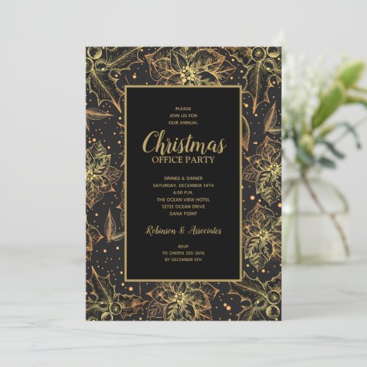 金ゴールドポインセティアスフローラクリスマス招待状 (スタンド正面)