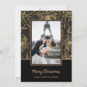 金ゴールドポインセティアスブラッククリスマスフォト シーズンカード (正面)