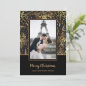 金ゴールドポインセティアスブラッククリスマスフォト シーズンカード (スタンド正面)