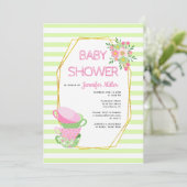 金ゴールドポリゴンと紅茶パーティーフローラベビーシャワー 招待状 (スタンド正面)