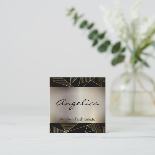 金ゴールドポリゴンパターン |メタリック金ゴールドの背景 スクエア名刺 (スタンド正面)