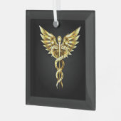 金ゴールドポリゴン記号のカドゥセウス ガラスオーナメント (正面左)