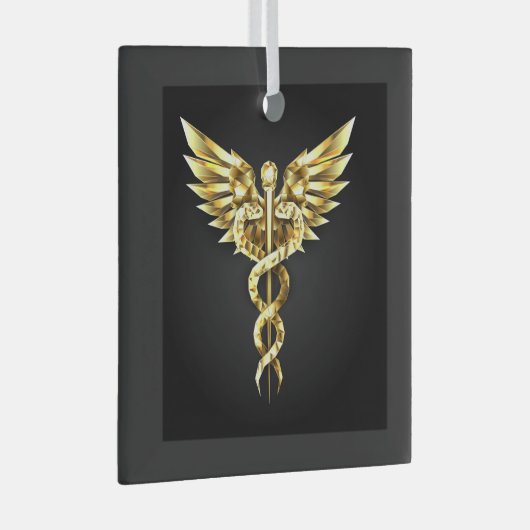 金ゴールドポリゴン記号のカドゥセウス ガラスオーナメント (正面右)