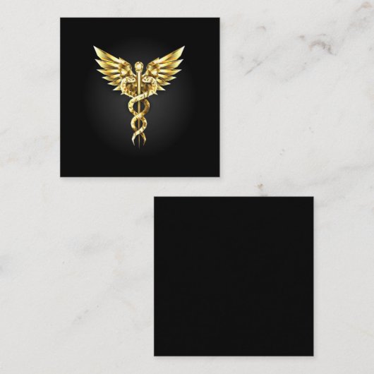 金ゴールドポリゴン記号のカドゥセウス スクエア名刺 (正面/裏面)