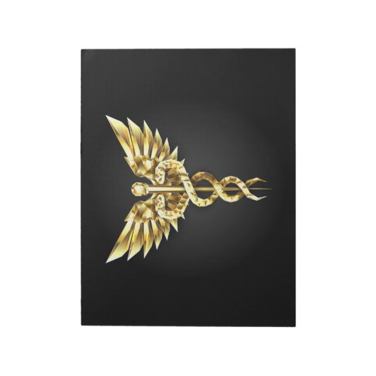 金ゴールドポリゴン記号のカドゥセウス ノートパッド (回転)