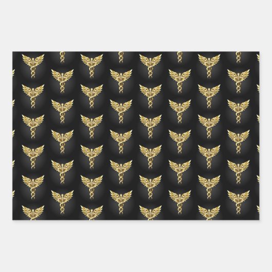 金ゴールドポリゴン記号のカドゥセウス ラッピングペーパーシート (正面)