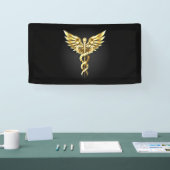 金ゴールドポリゴン記号のカドゥセウス 横断幕 (トレードショー)