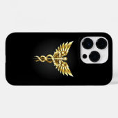金ゴールドポリゴン記号のカドゥセウス Case-Mate iPhoneケース (裏面 (横))