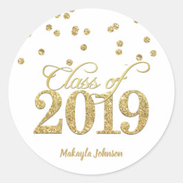 金ゴールドポルカドットグリッター2019年卒業 ラウンドシール