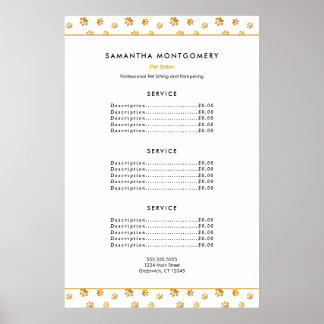 金ゴールドポープリントプロフェッショナルペットシッターのサービス ポスター