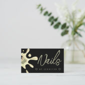 金ゴールドポーランドスプラッシュドリップ爪、 ネイルQRコードブラック 名刺 (スタンド正面)