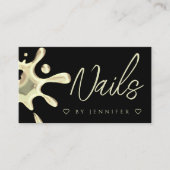 金ゴールドポーランドスプラッシュドリップ爪、 ネイルQRコードブラック 名刺 (正面)