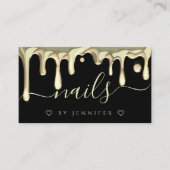 金ゴールドポーランド爪、 ネイルアーティストQRコードブラック 名刺 (正面)