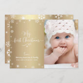 金ゴールドマイ初めてのクリスマスベビーフォトスノーフレークスシック シーズンカード (正面/裏面)