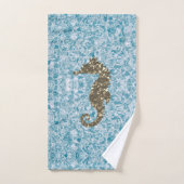 金ゴールドマジカルシーホースオン抽象芸術ブルー バスタオルセット (ハンドタオル)