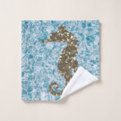 金ゴールドマジカルシーホースオン抽象芸術ブルー バスタオルセット (ウォッシュタオル)