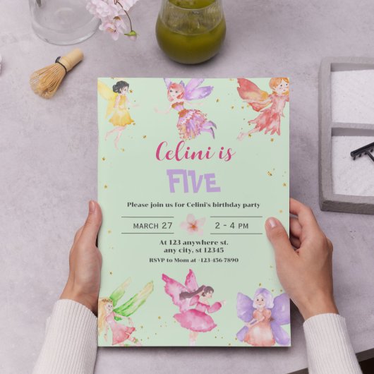 金ゴールドマジカルフェアリー誕生日招待状 招待状