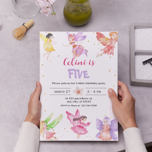 金ゴールドマジカルフェアリー誕生日招待状 招待状