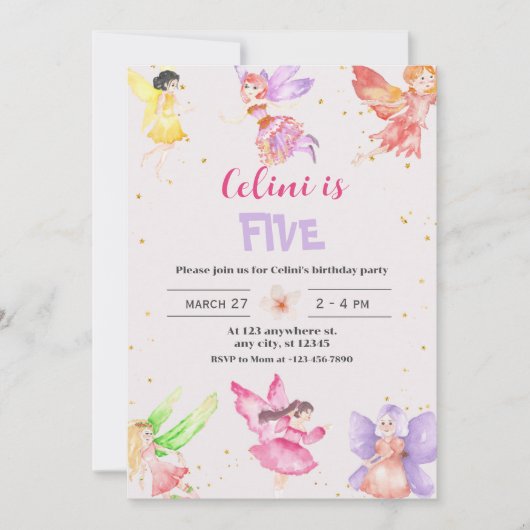 金ゴールドマジカルフェアリー誕生日招待状 招待状 (正面)