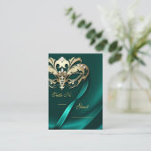 金ゴールドマスカレードティール(緑がかった色)ジュエードテーブルプレイスカード プレイスカード (スタンド正面)