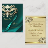 金ゴールドマスカレードティール(緑がかった色)ジュエードテーブルプレイスカード プレイスカード (正面/裏面)