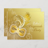 金ゴールドマスカレードパーティの招待状 インビテーションポストカード (正面/裏面)