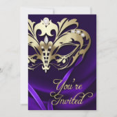 金ゴールドマスカレードパープル宝石パーティの招待状 招待状 (正面)