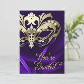 金ゴールドマスカレードパープル宝石パーティの招待状 招待状 (スタンド正面)