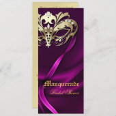 金ゴールドマスカレードピンクブライダルシャワー招待 招待状 (正面/裏面)