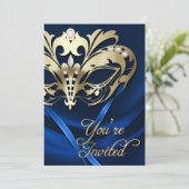 金ゴールドマスカレードブルー宝石パーティの招待状 招待状 (スタンド正面)