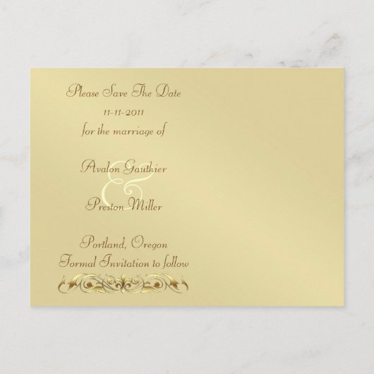 金ゴールドマスカレード紫の宝石の日付を保存 案内ポストカード (裏面)